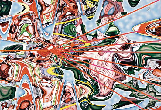 JIN MEYERSON, Friendly Fire, 2004: Friendly Fire, 2004 Oil and acrylic on panel. 122 x 188 cm (48 x 74 in). Signed, titled and dated 'J. Meyerson Friendly Fire 2004' on the reverse. ‡ PROVENANCE Zach Feuer Gallery (LFL), New York