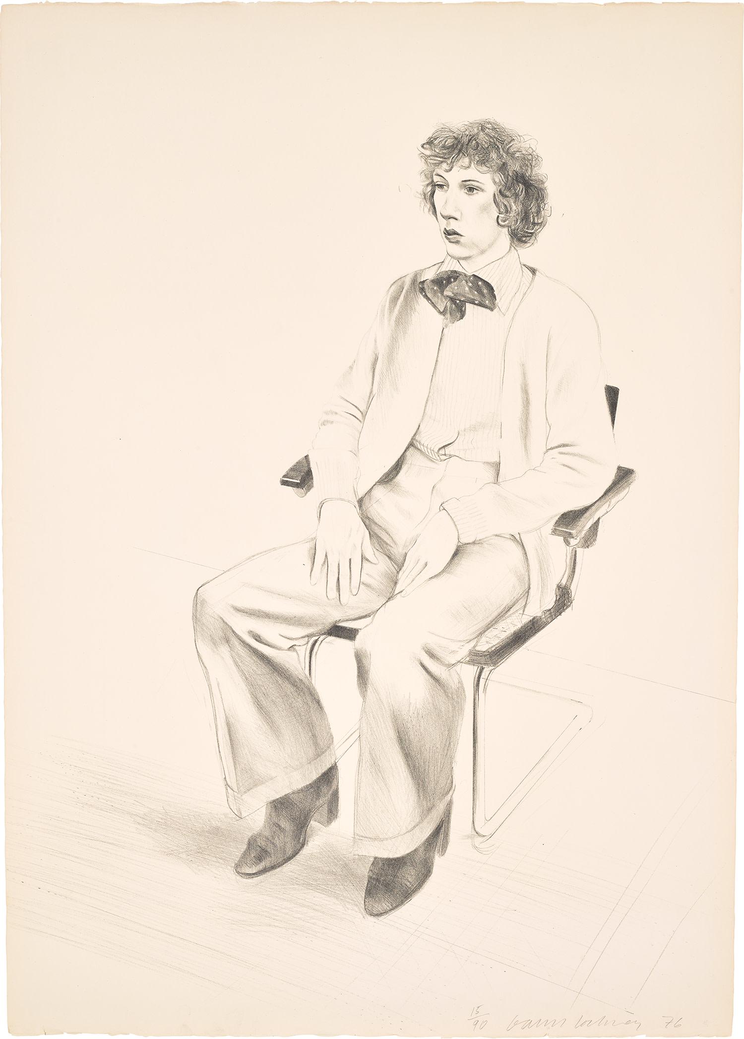 David Hockney - Gregory Evans, from Friends (Gemini G.E.L. 712, M.C.A.T. 165): David Hockney Gregory Evans, from Friends (Gemini G.E.L. 712, M.C.A.T. 165) 1976 Lithograph, on Arches Cover buff paper, the full sheet. S. 106 x 75.4 cm (41 3/4 x 29 5/8 in.) Signed, dated and number