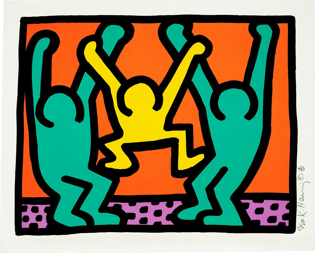 Keith Haring - Pop Shop I: one plate (L. p. 82): Keith Haring Pop Shop I: one plate (L. p. 82)1987 Screenprint in colours, on Coventry Rag paper, with full margins. I. 26.5 x 34.2 cm (10 3/8 x 13 1/2 in.) S. 30.6 x 38.1 cm (12 x 15 in.) Signed, date