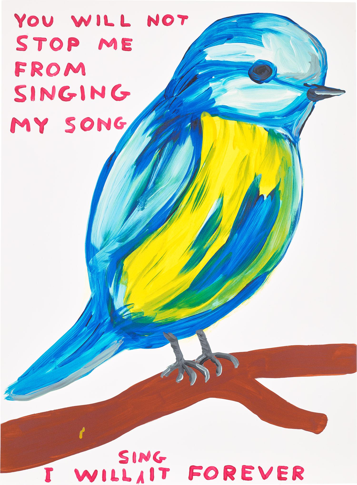 David Shrigley - You Will Not Stop Me From Singing My Song: David Shrigley You Will Not Stop Me From Singing My Song2021 Screenprint in colours with varnish overlay, on Somerset Satin paper, the full sheet. S. 76 x 56 cm (29 7/8 x 22 in.) Signed with initials,