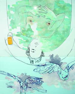 GINA MAGID, Untitled, 2002: Untitled, 2002 Oil, pastel and charcoal on satin. 60 x 48 in. (152.4 x 121.9 cm) Signed and dated "Gina 2002" on the overlap. PROVENANCE Feature Inc., New York THIS LOT IS SOLD WITH NO RESERVE