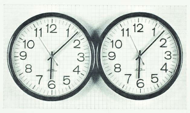 DAN FISCHER, Felix Gonzalez-Torres, Untitled (Perf: Felix Gonzalez-Torres, Untitled (Perfect Lovers), 2001 Graphite on paper. Image: 3 1/4 x 5 3/4 in. (8.3 x 14.6 cm); sheet: 11 1/4 x 15 in. (28.6 x 38.1 cm) Signed, titled and dated "Felix Gonzalez Tor