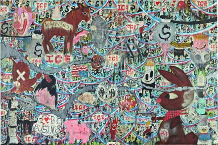 GREG HABERNY, Dirty Little Things, 2009: Dirty Little Things, 2009 Acrylic, enamel and dirt on Birch panel. 48 x 72 in. (121.9 x 182.9 cm.) Signed, titled and dated "Greg Haberny, 'Dirty Little Things,' 2009" on the reverse. PROVENANCE Leo K