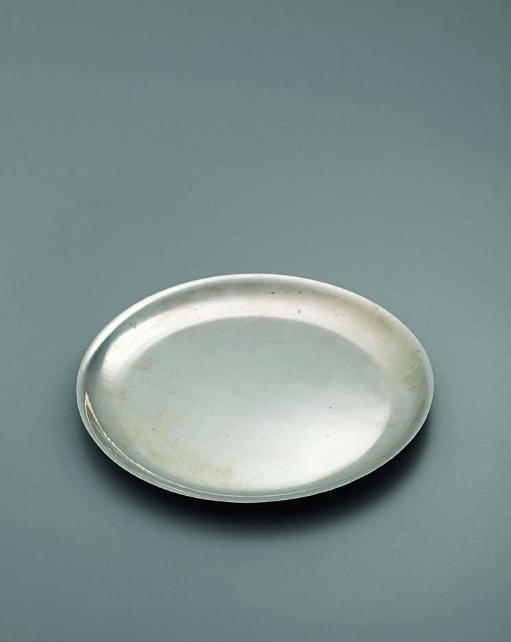 MARIANNE BRANDT AND HELMUT SCHULZE, Rare tray, c. 1: Rare tray, c. 1928 Nickel-plated metal. 21 cm (8 1/4 in) diameter Underside impressed with 'BAUHAUS'. LITERATURE Klaus Weber, Die Metallwerkstatt am Bauhaus, exh. cat., Bauhaus-Archiv Museum für Gest