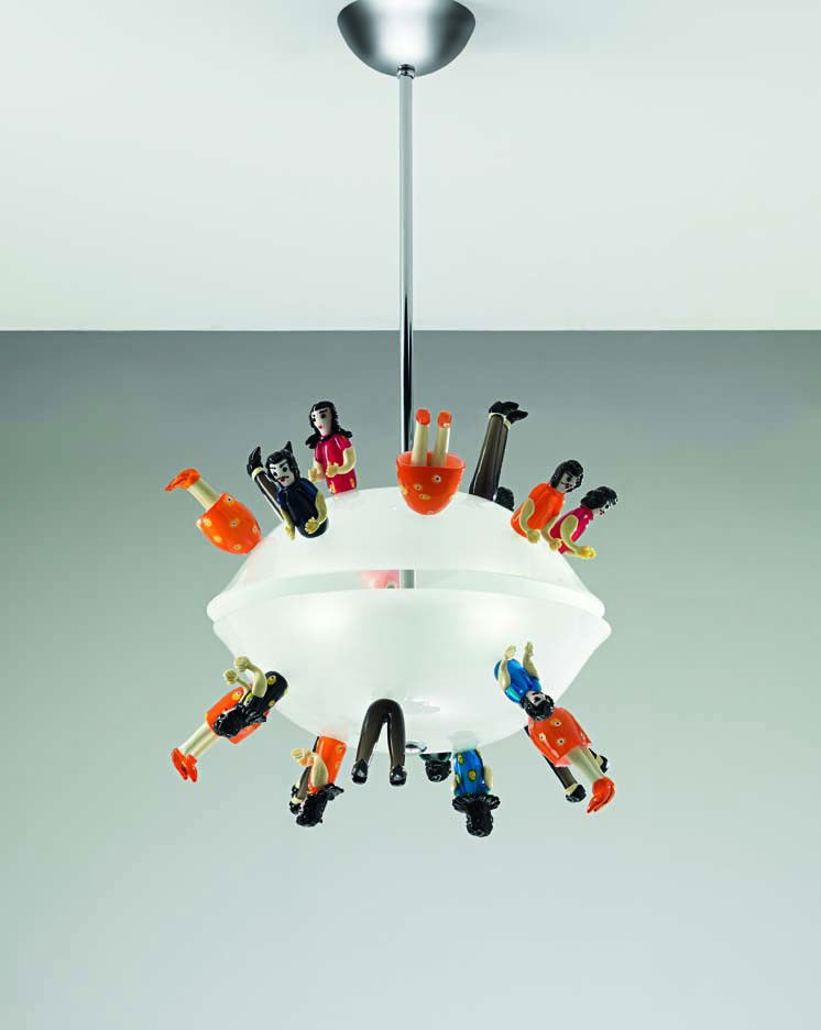 FERNANDO AND HUMBERTO CAMPANA, Large 'Esperança' ch: Large 'Esperança' chandelier, model no. 870.10, c. 2010 Coloured and opaque glasschrome-plated tubular metal. 100 cm (39 3/8 in) drop, 60 cm (23 5/8 in) diameter Produced by Venini, Italy. Number thr