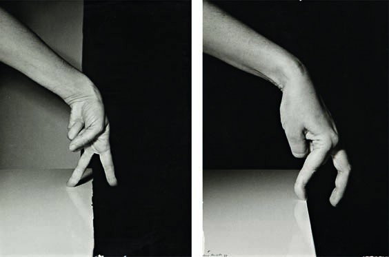 HELENA ALMEIDA, Work-32 (Estudo 3), 1977: Work-32 (Estudo 3), 1977 Two gelatin silver prints. Each 15 1/2 x 11 1/2 in. (39.4 x 29.2 cm). One signed and dated in ink on the recto; each signed, titled, variously annotated in Portuguese, numbere