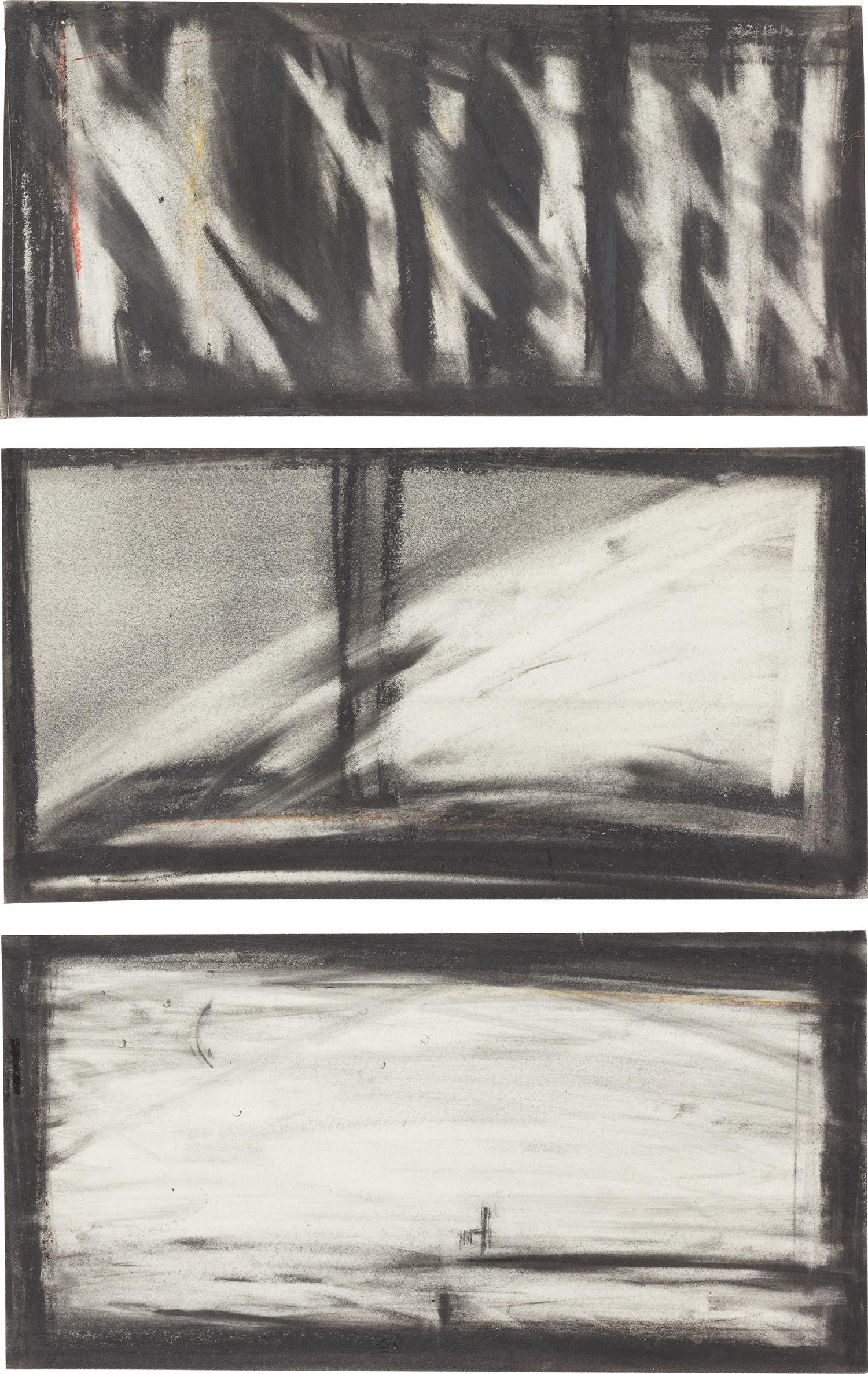 Robert Wilson: Robert Wilson Great Day in the Morning #15; #16; and #22 1981 Three graphite drawings, two with colored crayon, on wove paper. all approx. 3 1/2 x 6 3/4 in. (8.9 x 17.1 cm) Each numbered '15', '16', a