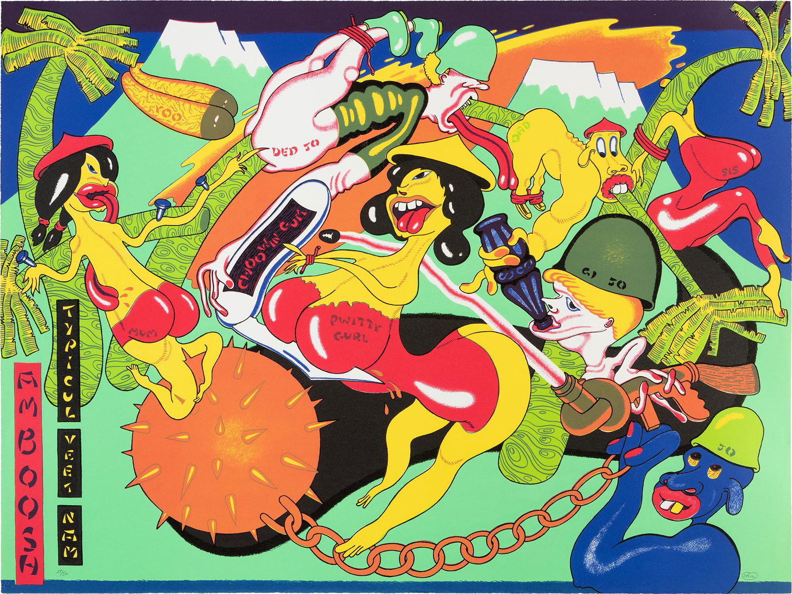 Peter Saul: Peter Saul Amboosh 1975 Lithograph in colors, on Arjomari paper, the full sheet. S. 29 7/8 x 40 in. (75.9 x 101.6 cm) Signed and numbered 27/50 in pencil (there were also 9 artist's proofs), published