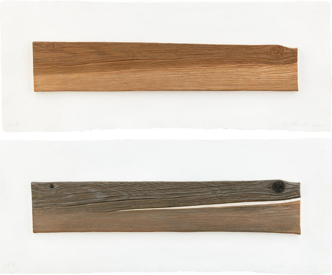 Ed Ruscha: Ed Ruscha New Wood, Old Wood 2007 Diptych of Mixografía® relief prints in colors, on handmade paper, the full sheets. both S. 13 1/4 x 33 7/8 in. (33.7 x 86 cm) Both signed, dated and number