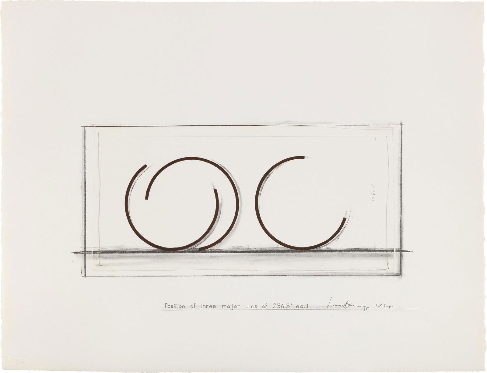 Bernar Venet: Bernar Venet Position of three major arcs of 256.5° each 1981 Lithograph and wove paper collage with tape, on wove paper, with full margins. I. 10 x 18 1/8 in. (25.4 x 46 cm) S. 19 3/4 x 26 in. (
