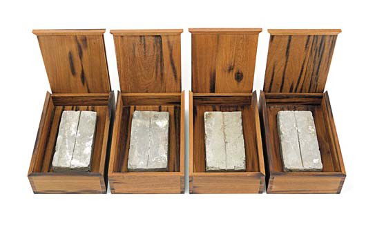 AI WEIWEI, Beijing's Presents, 2002: Beijing's Presents, 2002 Four bricks of dismantled houses in Hutung and wood of destroyed temples, Qing dynasty. Each: 9.5 × 22.5 × 35.5 cm (3 3/4 × 8 7/8 × 13 7/8 in). This work is from an editio