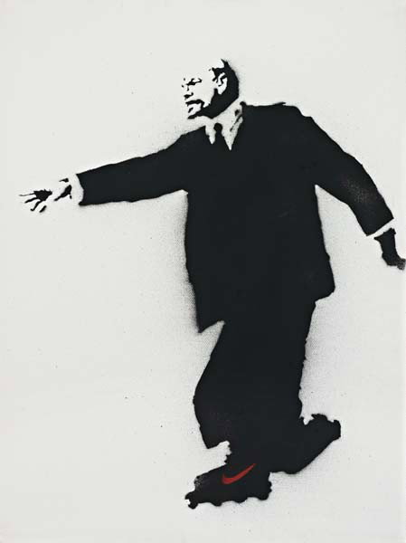 BANKSY, Lenin on roller Skates (white), 2003: Lenin on roller Skates (white), 2003 Spray paint on canvas. 40.5 x 30.5 x 4 cm (15 7/8 x 12 x 1 5/8 in). Signed, dated 'Banksy 2003' and numbered of 25 on the wooden stretcher; further tagged 'BANKSY'