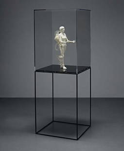 HANS OP DE BEECK, Ingrid, 2008: Ingrid, 2008 Laser-hardened 3-D resin print, metal plinth, Perspex case, plastic and wood. Overall: 195 × 70 × 70 cm (76 3/4 × 27 1/2 × 27 1/2 in); figure: 67 × 22 × 36 cm (26 3/8 × 8 5/8 × 14