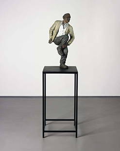 SEAN HENRY, Untitled (Man Holding Knee), 1995: Untitled (Man Holding Knee), 1995 Bronze with steel stand. 164 × 46 × 46 cm (64 5/8 × 18 1/8 × 18 1/8 in). This work is from an edition of 6. ♠ PROVENANCE Acquired directly from the artist.