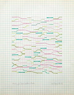 PAUL SHARITS, "Study for Declarative Mode", 1976: Study for Declarative Mode", 1976 Colored felt tip pen on paper. 11 x 8 1/2 in. (27.9 x 21.6 cm) Signed, titled and dated "Study for Declarative Mode, Sharits 76" lower left.