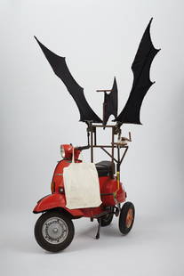 JOHN BOCK, Wright, 2008: Wright, 2008 Vespa with wings, 22 drawings and linen bag. 77 x 118 1/2 x 82 in. (195.6 x 301 x 208.3 cm) PROVENANCE Galerie Klosterfelde, Berlin EXHIBITED Art/39/Basel, Galerie Klosterfelde, 2008