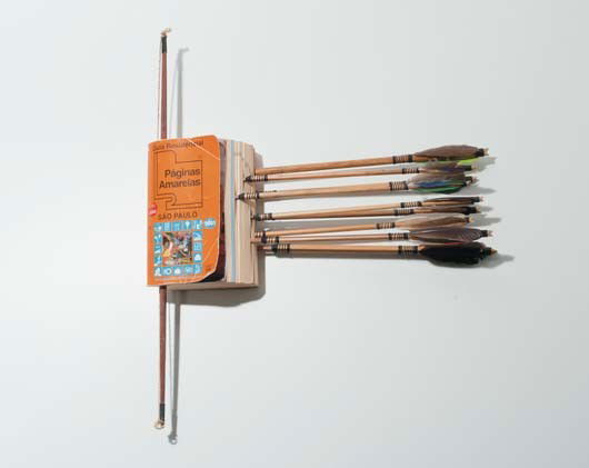 ABRAHAM CRUZVILLEGAS, Wright Imperial Hotel, 2004: Wright Imperial Hotel, 2004 Wood, feathers, henequen cord, stone arrows and paper collage. 22 1/2 x 21 x 4 in. (57.2 x 53.3 x 10.2 cm). PROVENANCE Roberts & Tilton, Los Angeles MEXICAN