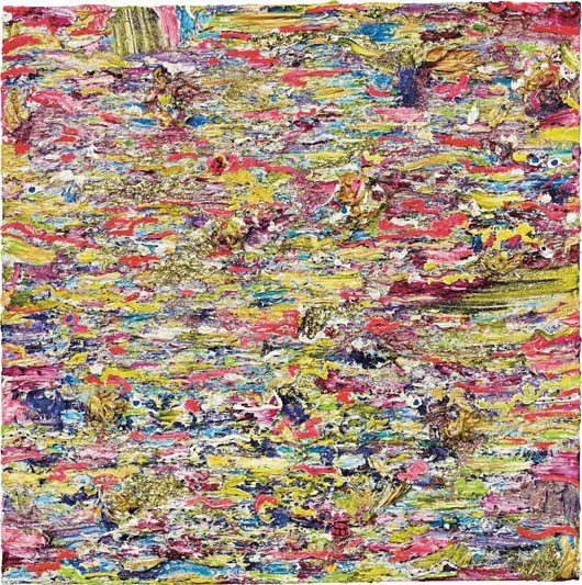 MELVIN MARTÍNEZ, Fancyland, 2006: Fancyland, 2006 Acrylic, glitter, sequence, marble, plastic, mirror and cloth on canvas. 72 x 72 in. (182.9 x 182.9 cm). Signed, titled and dated "Melvin Martinez, Fancyland, 2006" on the reverse. PUE