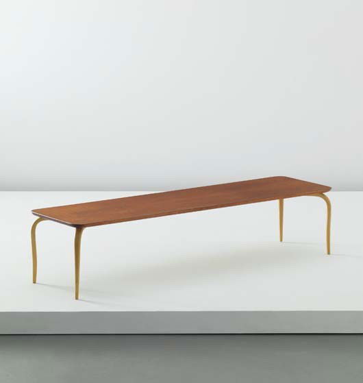 BRUNO MATHSSON, Low table, designed 1936: Low table, designed 1936. Birch, bent birch plywood. 11 1/2 x 51 1/4 x 13 3/4 in. (29.2 x 130.2 x 34.9 cm). Manufactured by Firma Karl Mathsson, Sweden. Underside branded with manufacturer's mark "BRU
