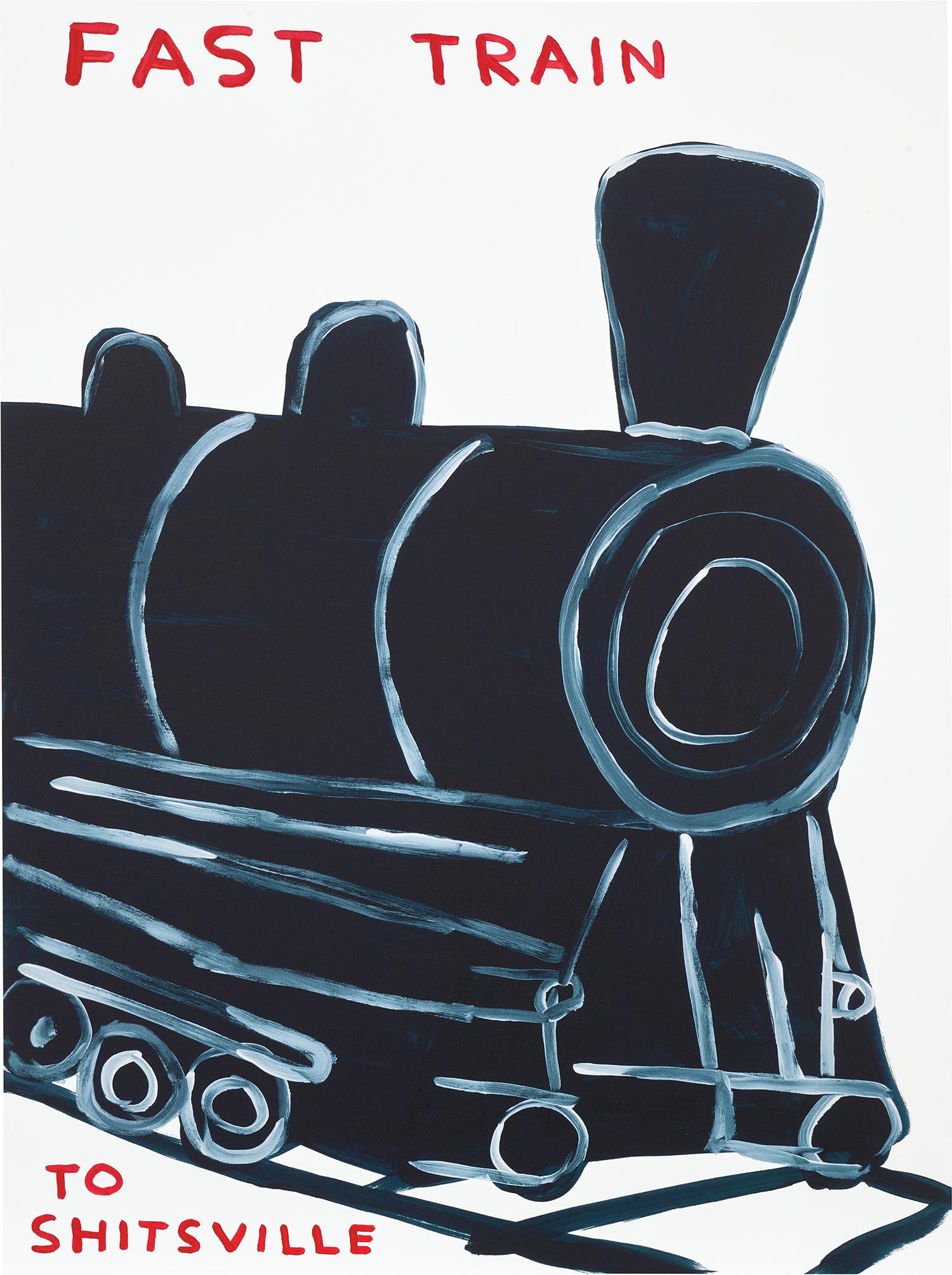 David Shrigley: Untitled (Fast Train to Shitsville) 2021 Screenprint in colours with varnish overlay, on Somerset Satin paper, the full sheet. S. 75 x 56 cm (29 1/2 x 22 in.) Signed with initials, dated and numbered