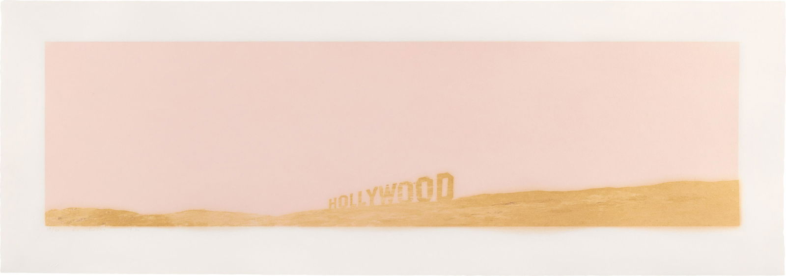 Ed Ruscha: Pepto-Caviar Hollywood (E. 42) 1970 Screenprint with Pepto Bismol and caviar in colors, on Copperplate Deluxe paper, with full margins. I. 10 x 37 1/2 in. (25.4 x 95.3 cm) S. 15 x 42 1/2 in. (38.1 x 1