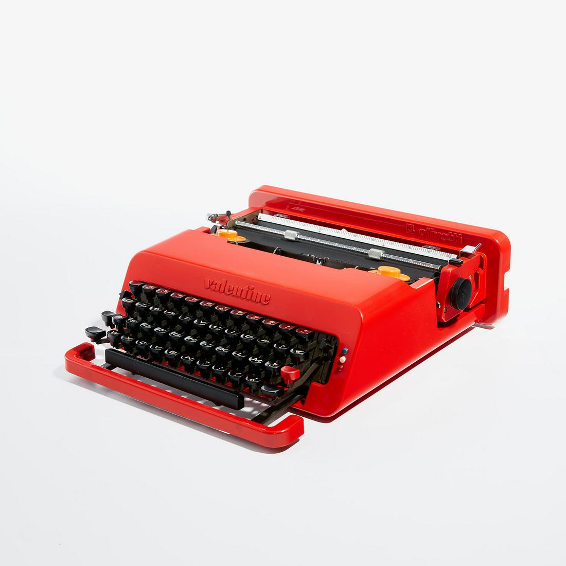 Ettore Sottsass, Jr. and Perry King: Valentine portable typewriter circa 1969 ABS plastic, painted steel, rubber. Typewriter: 4 x 12 3/4 x 13 in. (10.2 x 32.4 x 33 cm) Case: 4 3/8 x 13 1/2 x 13 7/8 in. (11.1 x 34.3 x 35.2 cm) Manufacture