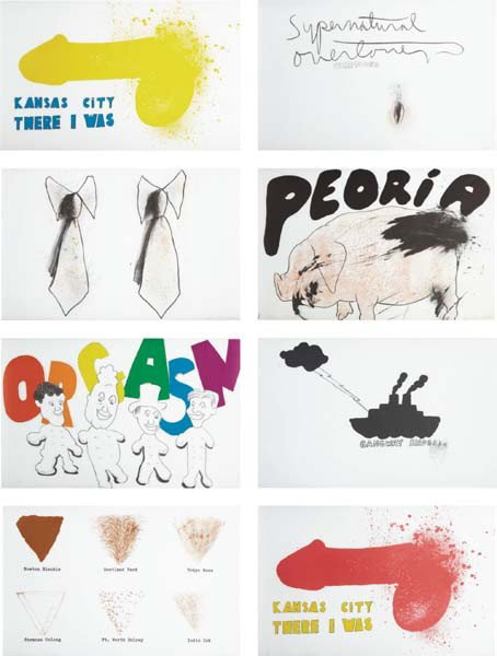 JIM DINE AND RON PADGETT,Oo La La portfolio: eight: Oo La La portfolio: eight plates, 1970 Eight lithographs in colors, on Hodgkin handmade paper with watermarks of the signatures of the artists and initials of the publisher, the full sheets, loose, 28