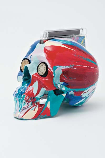 DAMIEN HIRST,The Hours Spin Skull, 2008: The Hours Spin Skull, 2008 Unique multiple comprised of a plastic scull painted in colors with gloss and including The Hours CD album See the Light, 6 3/4 x 6 x 8 7/8 in (17.1 x 15.2 x 22.5 cm) from t