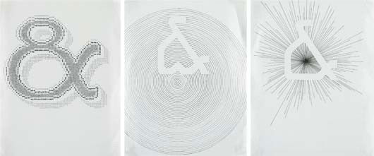 TAUBA AUERBACH, Ampersand (Triptych), 2004: Ampersand (Triptych), 2004. Graphite, pen and ink on paper. Each: 27.5 x 21.5 cm (10 7/8 x 8 1/2 in). One signed and dated ‘TAUBA AUERBACH 2004’ on the reverse. † PROVENANCE Jack Hanley Gall