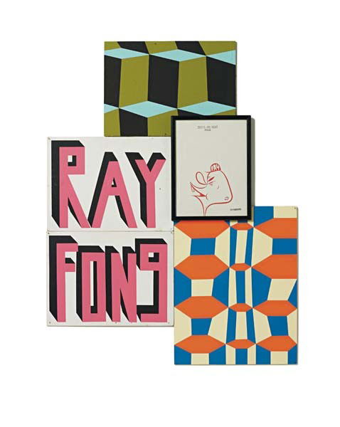 BARRY MCGEE, Untitled (Ray Fong Group), 2007: Untitled (Ray Fong Group), 2007. Four elements: paint on panel; one element: gouache on paper. Installations dimensions: 89 × 78.7 cm (35 × 30 7/8 in). PROVENANCE Roberts & Tilton, California