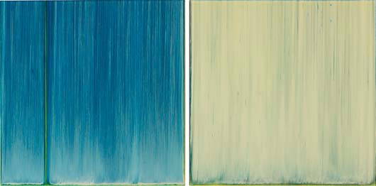 RACHEL HOWARD, London Painting (Battersea Bridge),: London Painting (Battersea Bridge), 2006. Household gloss and acrylic on canvas in 2 parts. Each: 40.5 x 40 cm (15 7/8 x 15 3/4 in). Each panel signed, titled and dated ‘R. L. Howard LONDON PAINTING