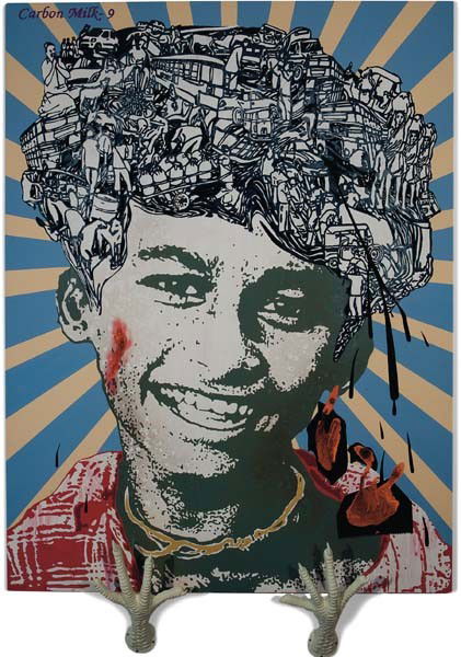 JITISH KALLAT, Carbon Milk 9, 2007: Carbon Milk 9, 2007. Acrylic on canvas, painted fibreglass. 228 × 172 cm (89 3/4 × 67 3/4 in). Signed, titled and dated ‘2007 – JITISH KALLAT CARBON MILK – 9’ on the overlap; furthe