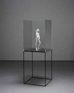 HANS OP DE BEECK, Ingrid, 2008: Ingrid, 2008. Laser-hardened 3-D resin print, metal plinth, Perspex case, plastic and wood. Overall: 195 × 70 × 70 cm (76 3/4 × 27 1/2 × 27 1/2 in); figure: 67 × 22 × 36 cm (2
