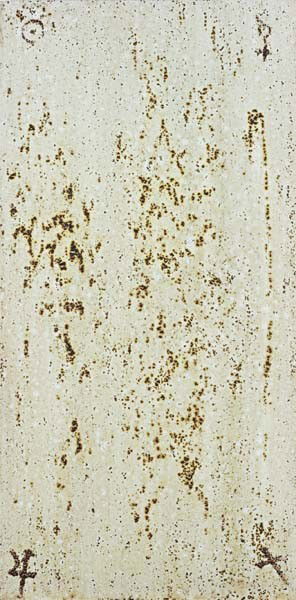 GEORG HEROLD, Kaviarbild Inamorato, 1989: Kaviarbild Inamorato, 1989. Acrylic and caviar on canvas. 121.5 × 61 cm (47 7/8 × 24 in). ♠ • PROVENANCE Koury Wingate, New YorkCollection of Robert J. Shiffler, Greenville OhioA