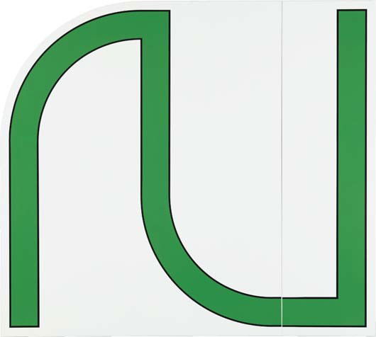 GREG BOGIN, Remind Me Again, Again (from Signature: Remind Me Again, Again (from Signature Series), 2002. Signed, titled and dated "GB 2002 "Remind Me Again, Again"" on the overlap. acrylic and enamel on canvas in two parts 107 x 95 1/2 in. (271.8 x 24