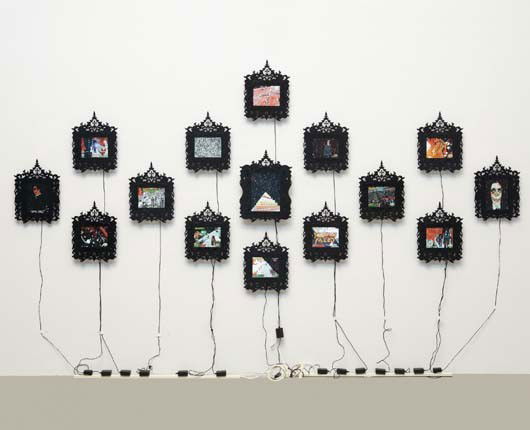 FEDERICO SOLMI, Douche Bag City, 2009-2010: Douche Bag City, 2009-2010. This work is number five from an edition of five. 15 looped video animations, LCD panels in artist’s frames overall 72 1/2 x 158 in. (184.2 x 401.3 cm) PROVENANCE Acquire