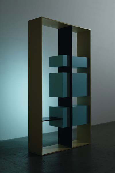 TOBIAS REHBERGER, Counting Money Library, 2000: Counting Money Library, 2000. MDF shelves, paint, three televisions, one VCR 98 1/4 x 55 1/4 x 17 3/4 in. (249.6 x 140.3 x 45.1 cm) PROVENANCE Friedrich Petzel Gallery, New York