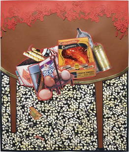 CHRISTIAN HOLSTAD, Take Stands 1 (Fallen Table wit: Take Stands 1 (Fallen Table with Forest), 2004. collage 36 1/4 x 30 5/8 in. (92.1 x 77.8 cm) PROVENANCE Daniel Reich Gallery, New York PLEASE NOTE this lot is offered with no reserve.