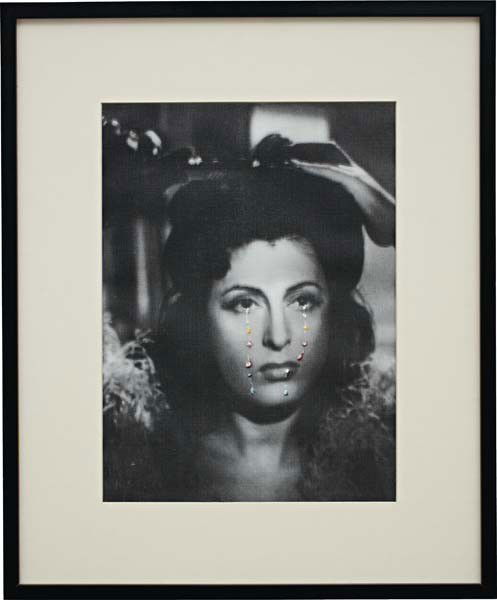 FRANCESCO VEZZOLI, Il Bandito: Anna Magnani Loved A: Il Bandito: Anna Magnani Loved Amedeo Nazzari, 2002. This work is unique. black and white laser print on canvas with metallic embroidery, in artist's frame image: 16 x 11 1/2 in. (40.6 x 29.2 cm) fram
