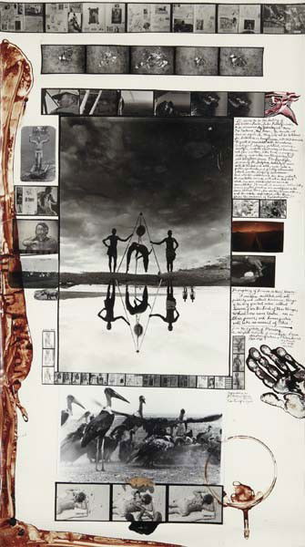 PETER BEARD, Reflections in Natural History, Moite: Reflections in Natural History, Moite Bay, Lake Rudolf, 1965. Gelatin silver print with ink, blood and collage, printed later. 45 1/4 x 25 in. (114.9 x 63.5 cm) Signed, titled, dated and extensively a