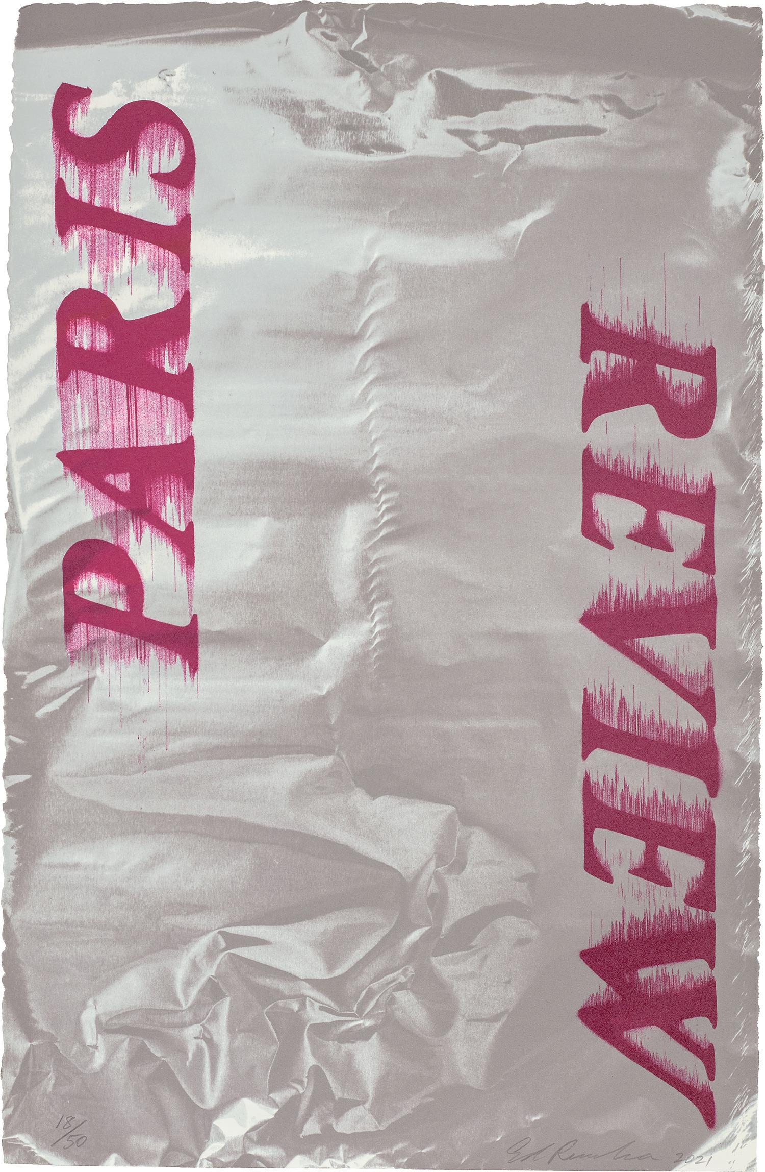Ed Ruscha: Paris Review 2021 Lithograph in colours, on BFK Rives paper, the full sheet. S. 45.2 x 29.3 cm (17 3/4 x 11 1/2 in.) Signed, dated and numbered 18/50 in pencil (there were also 19 artist's proofs), pu
