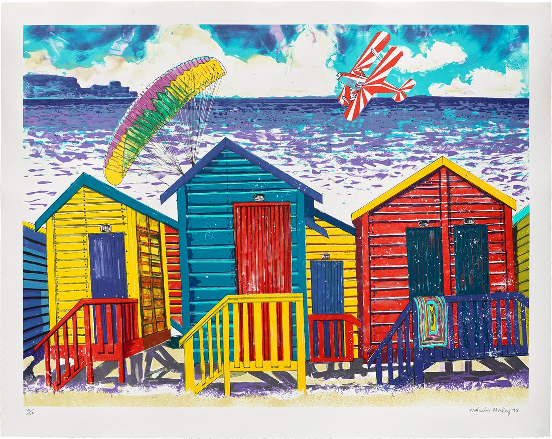 Malcolm Morley: Beach Scene with Parasailor 1998 Lithograph in colors, on Rives BFK paper, with full margins. I. 34 1/4 x 45 1/2 in. (87 x 115.6 cm) S. 39 1/2 x 49 3/4 in. (100.3 x 126.4 cm) Signed, dated and numbere