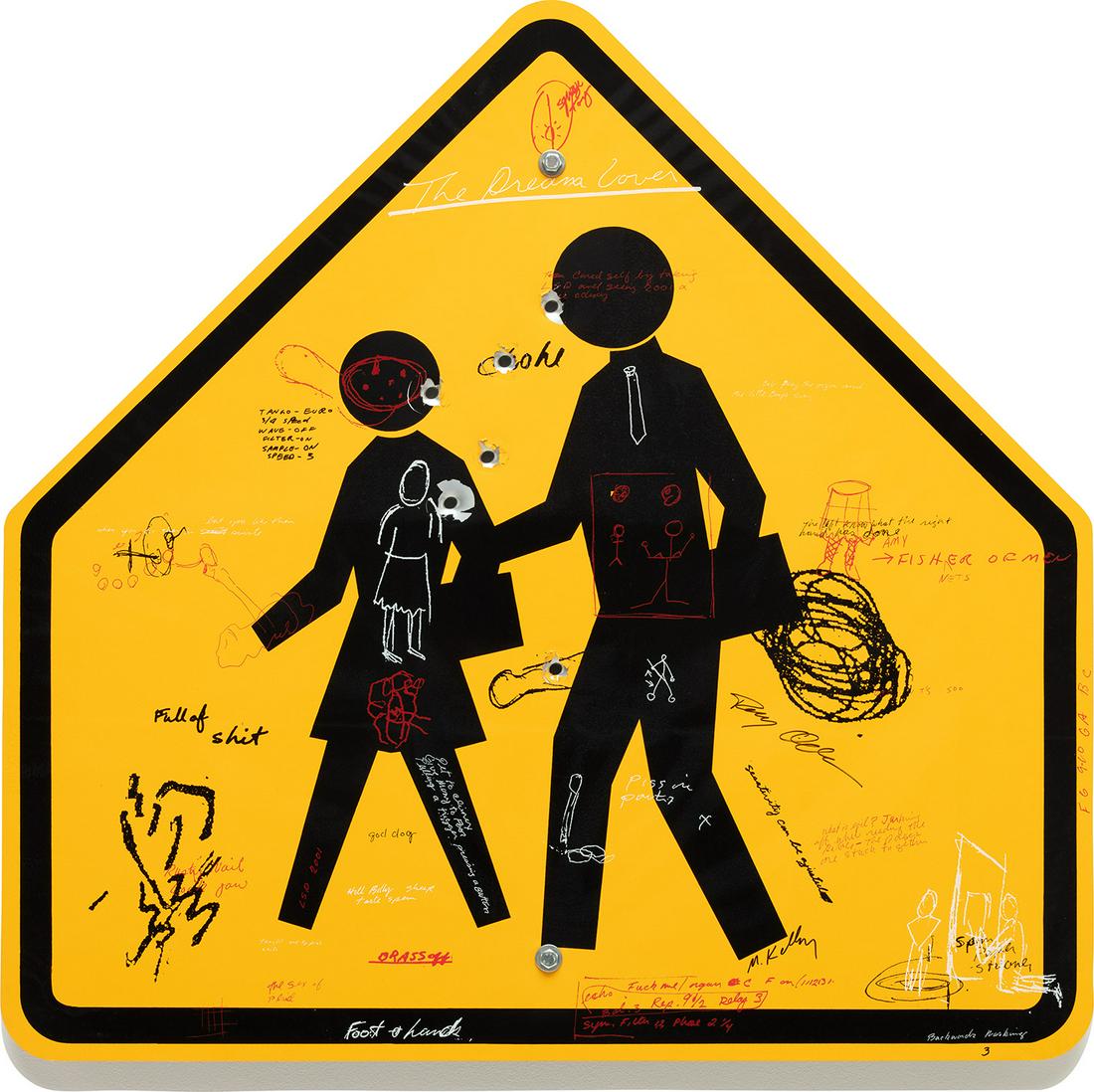 Mike Kelley and Tony Oursler: Poetics Country (S. p. 414) 1997 Screenprint in colors, on aluminum with bullet holes. 35 x 35 3/4 x 1 in. (88.9 x 90.8 x 2.5 cm) Signed by both artists and numbered '3' in black marker, from the edit