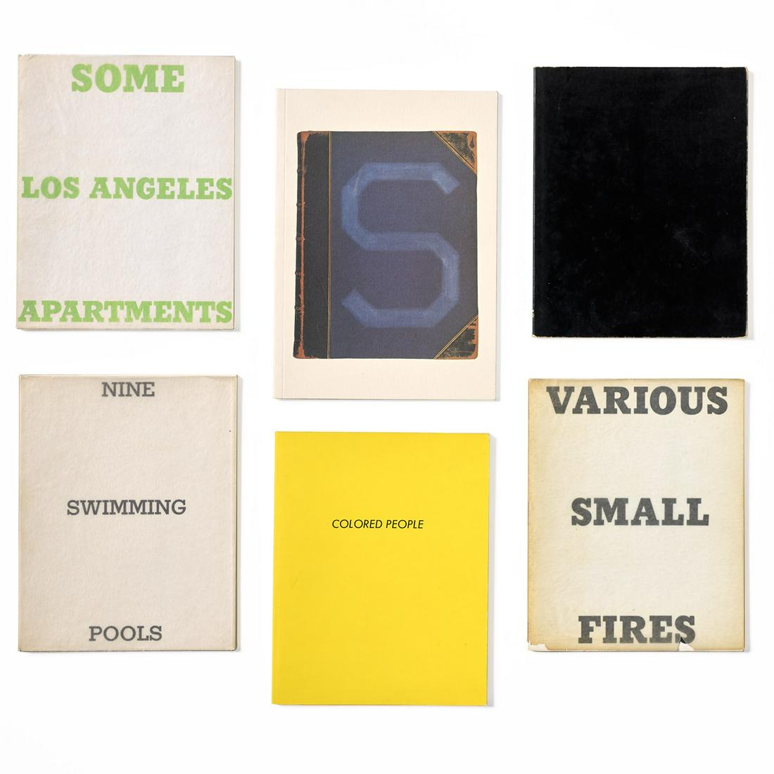 Ed Ruscha: Various Small Fires; Some Los Angeles Apartments; Nine swimming pools; A Few Palm Trees; Colored People; and S Books (E. B2, B3, B8, B13 & B16) 1964-2001 A group of six artist's books, three with glas