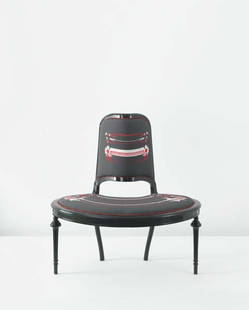 SEBASTIAN BRAJKOVIC, Prototype ‘Lathe’ chair, for g: Prototype ‘Lathe’ chair, for graduation thesis, 2007. Silk embroidered upholstery, painted wood. 101 x 95 x 46 cm (39 3/4 x 37 3/8 x 18 1/8 in)♠ LITERATURE Sophie Lovell, Limited Edition: Pr