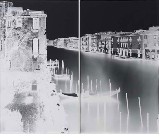 VERA LUTTER, Palazzo Papadopoli Venice XIX: March 1: Palazzo Papadopoli Venice XIX: March 14, 2006. Unique gelatin silver diptych. Each 239 × 143 cm (94 1/8 × 56 1/4 in); overall 239 × 286 cm (94 1/8 × 112 5/8 in) Signed, titled, dated in in