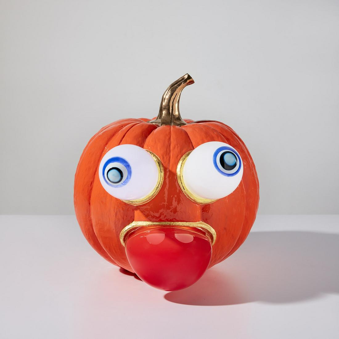 Studio Job: Pumpkin table lamp 2017 Glazed and painted ceramic, gilt bronze, blown glass. 14 x 14 3/8 x 12 1/2 in. (35.6 x 36.5 x 31.8 cm) Number 4 from the edition of 16. Underside impressed JOB 17 4/ 16 CWG. Pr