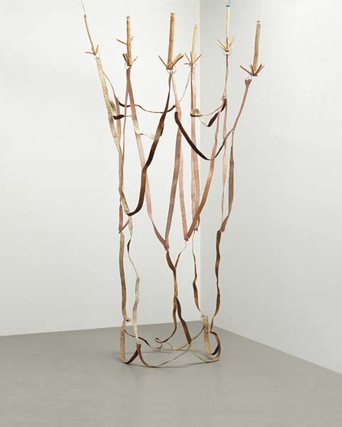 ABRAHAM CRUZVILLEGAS, Preludios Europa, 2005: Preludios Europa, 2005. wood, twine, metal rings, and leather Dimensions variable. Approximately: 151 x 69 x 40 in. (383.5 x 175.3 x 101.6 cm) PROVENANCE The Breeder Gallery, Athens Private Collection