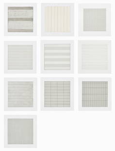 Agnes Martin: Agnes Martin Painting and Drawings 1974-1990 1991 The complete set of 10 lithographs in colors, on firm transparency paper, with full margins, with text, the sheets loose (as issued), with the