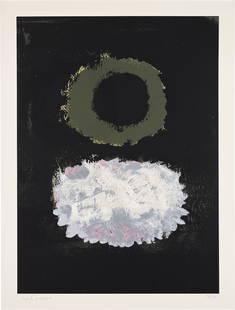 Adolph Gottlieb: Black Field (A.A.A. 74) 1972 Screenprint in colors, on wove paper, with full margins. I. 24 x 17 1/2 in. (61 x 44.5 cm) S. 36 x 27 5/8 in. (91.4 x 70.2 cm) Signed, dated and numbered 136/150 in pencil
